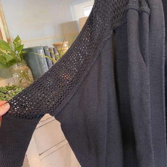 Roxy Sweater Navy Blue Sz M Open Cardigan Hood Mesh Sleeves Cotton Beach 90s Y2K - Picture 5 of 12